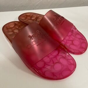 Coach Udele Sport Slides Pink Translucent Jelly Signature Logo Sandals Womens